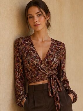 Kachel X Anthropologie Womens True Wrap Top Size 8 Forest Boho Fairy Cottagecore